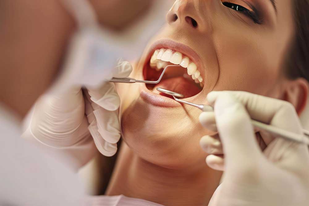 Dentist performing treatment for patient oral health care