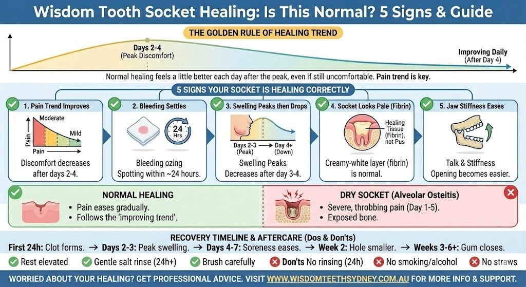 Wisdom tooth healing guide showing normal recovery signs for wisdom teeth in Sydney
